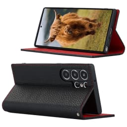 Case for Samsung Galaxy S23 Ultra Genuine Leather Wallet Case Kickstand Credit Card Holder Magnetic Closure Shockproof Case