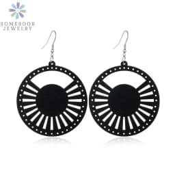 SOMESOOR Trendy Black Cutting Women Wooden Drop Earrings Collections African Ethnic Bohemain Engraved Dangle Jewelry Accessories