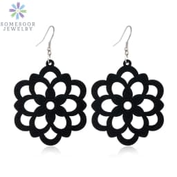SOMESOOR Trendy Black Cutting Women Wooden Drop Earrings Collections African Ethnic Bohemain Engraved Dangle Jewelry Accessories