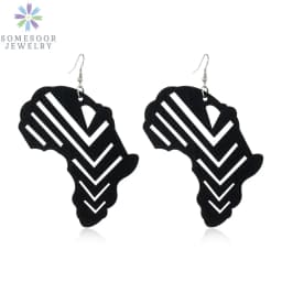 SOMESOOR Trendy Black Cutting Women Wooden Drop Earrings Collections African Ethnic Bohemain Engraved Dangle Jewelry Accessories
