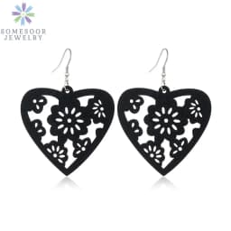 SOMESOOR Trendy Black Cutting Women Wooden Drop Earrings Collections African Ethnic Bohemain Engraved Dangle Jewelry Accessories