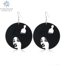 SOMESOOR Trendy Black Cutting Women Wooden Drop Earrings Collections African Ethnic Bohemain Engraved Dangle Jewelry Accessories