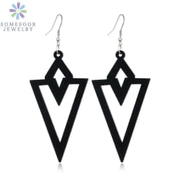 SOMESOOR Trendy Black Cutting Women Wooden Drop Earrings Collections African Ethnic Bohemain Engraved Dangle Jewelry Accessories