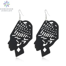 SOMESOOR Trendy Black Cutting Women Wooden Drop Earrings Collections African Ethnic Bohemain Engraved Dangle Jewelry Accessories