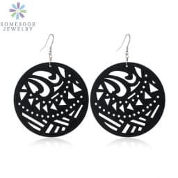 SOMESOOR Trendy Black Cutting Women Wooden Drop Earrings Collections African Ethnic Bohemain Engraved Dangle Jewelry Accessories