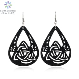 SOMESOOR Trendy Black Cutting Women Wooden Drop Earrings Collections African Ethnic Bohemain Engraved Dangle Jewelry Accessories