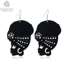 SOMESOOR Trendy Black Cutting Women Wooden Drop Earrings Collections African Ethnic Bohemain Engraved Dangle Jewelry Accessories