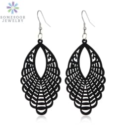 SOMESOOR Trendy Black Cutting Women Wooden Drop Earrings Collections African Ethnic Bohemain Engraved Dangle Jewelry Accessories