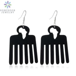 SOMESOOR Trendy Black Cutting Women Wooden Drop Earrings Collections African Ethnic Bohemain Engraved Dangle Jewelry Accessories