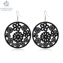 SOMESOOR Trendy Black Cutting Women Wooden Drop Earrings Collections African Ethnic Bohemain Engraved Dangle Jewelry Accessories