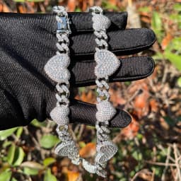 Bubble Letter Iced Out Heart Choker Necklace for Women Baguette Cuban Link Chain Micro Pave Hip Hop Jewelry
