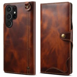 For Samsung Galaxy S23 S22 Ultra S21 S20 S10 Plus S9 Note 8 9 10 20 100% Real Cowhide Leather Case Vintage Card Bag Wallet Cover