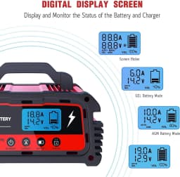 Car Lead-Acid Battery Charger 12/24V 25/10/5A Fully Automatic Smart Charging AGM GEL Circulation Diagnostic Testing Pulse Repair