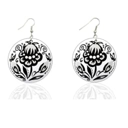 Vintage 5cm Small Round Wooden Drop Earrings Bohemian Flower Black White Prints Afro Ethnic Loops Dangle Jewelry For Women Gifts