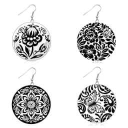 Vintage 5cm Small Round Wooden Drop Earrings Bohemian Flower Black White Prints Afro Ethnic Loops Dangle Jewelry For Women Gifts