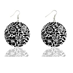 Vintage 5cm Small Round Wooden Drop Earrings Bohemian Flower Black White Prints Afro Ethnic Loops Dangle Jewelry For Women Gifts