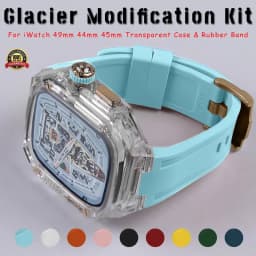 Modification Kit for Apple Watch Ultra 49mm 44mm 45mm Glacier Case For iWatch 6 5 SE 8 7 4 Transparent Case Rubber Band Luxury