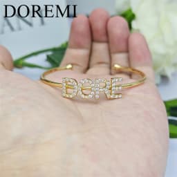 DOREMI 9mm Initial Letter Name Cuff Bangle Personalized Jewelry Women Gift Bangle Bracelet Name Custom Zircon Bangle