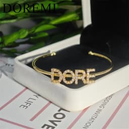 DOREMI 9mm Initial Letter Name Cuff Bangle Personalized Jewelry Women Gift Bangle Bracelet Name Custom Zircon Bangle