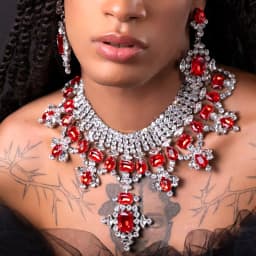 Stonefans Red Square Earrings Necklace Sets Crystal Hanging for Women Vintage Trending Geometric Accessories Girls Jewelry Party