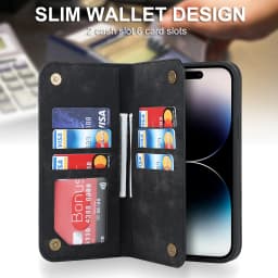 Leather Case for iPhone 15 14 Pro Max Plus Support Wireless Charging Strong Magnetic Wallet Protection Cover for iphone 14 15