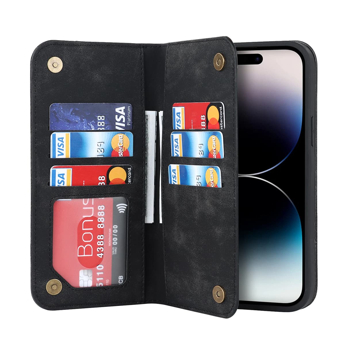 Leather Case for iPhone 15 14 Pro Max Plus Support Wireless Charging Strong Magnetic Wallet Protection Cover for iphone 14 15