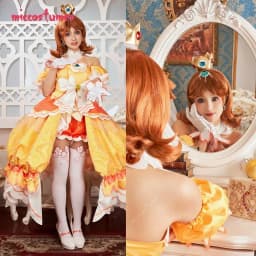 Miccostumes x akuoart Women's Princess Cosplay Costume Puff Sleeves Top and Shorts with Skirt and Gloves