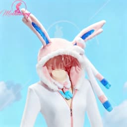 Mobbunny PM Derivative Sexy Fluffy Hooded Bodysuit Deep V Kawaii One Piece Romper with Choker and Socks Cosplay Costume