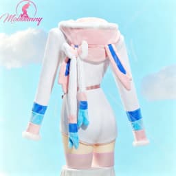 Mobbunny PM Derivative Sexy Fluffy Hooded Bodysuit Deep V Kawaii One Piece Romper with Choker and Socks Cosplay Costume