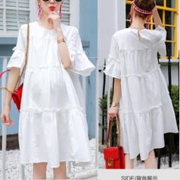 Maternity Cotton Solid Chiffon Cake Dress For Summer New Fresh Fairy Pregnancy Clothes V-Neck Knee-Length Pregnant Dress