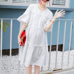 Maternity Cotton Solid Chiffon Cake Dress For Summer New Fresh Fairy Pregnancy Clothes V-Neck Knee-Length Pregnant Dress