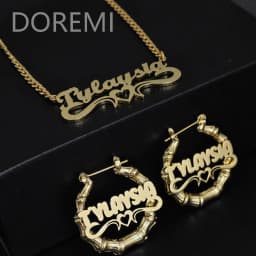 DOREMI Personalized Letter Heart-shaped Name Stainless Steel Personalized Earring Necklace Set Name Jewelry Set for Mother Gift