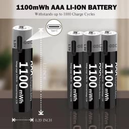 Kuugro 1.5V AAA USB Li-ion Rechargeable Battery Aaa 1.5V 1100mWh Lithium Batteries with 4-in-1 Cable for Toys Camera Flashlight