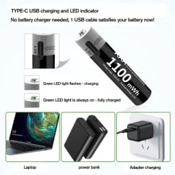 Kuugro 1.5V AAA USB Li-ion Rechargeable Battery Aaa 1.5V 1100mWh Lithium Batteries with 4-in-1 Cable for Toys Camera Flashlight