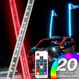 2PCS 4FT LED Whip Light With App Remote Control Spiral RGB Chasing Music Whip Light for UTV ATV RZR Can-Am SXS Polaris Offroad