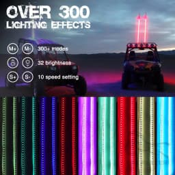 2PCS 4FT LED Whip Light With App Remote Control Spiral RGB Chasing Music Whip Light for UTV ATV RZR Can-Am SXS Polaris Offroad