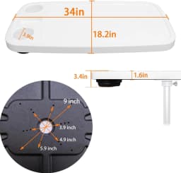 Removable Boat Table, 34X18 inch Rectangular Pontoon Boat Table Marine RV Table Top, Phone Holder ABS Waterproof and Anti-Aging