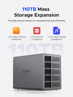 ORICO 3.5"USB3.0 5Gbps HDD Docking Station Aluminum With 150W Power Cooling Fan for Personal 5Bay DAS Solution (Standard) Series