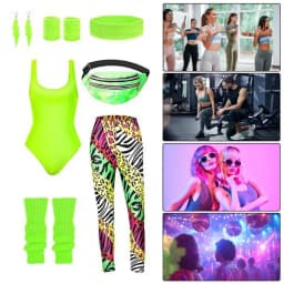 80s Workout Clothing Set 80s Party Costumes For Women Dance Party Leggings Leg Warmers Fanny Pack Earrings Headband Accessories