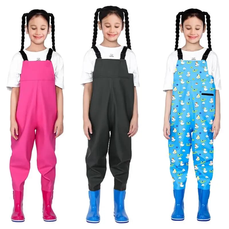 Kids Chest Waders One-Piece Youth Fishing Waders Waterproof With Boots Hunting Waders Raincoats Watersuits Rain Trousers For