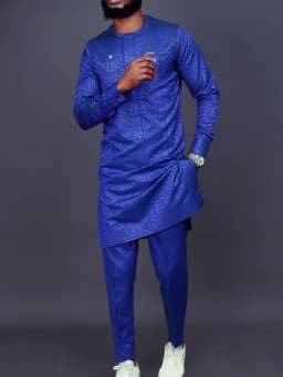 Men's Casual Black and Gold Print Two-Piece Set