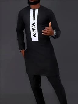 Men's Casual Black and Gold Print Two-Piece Set