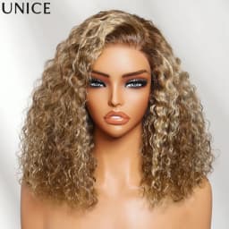 UNice 7x5 Bye-Bye Slip™ Lace Honey Blonde Highlights Voluminous Curly Bob Wig 180% Density Glueless Wig Human Hair Ready To Wear