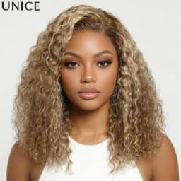 UNice 7x5 Bye-Bye Slip™ Lace Honey Blonde Highlights Voluminous Curly Bob Wig 180% Density Glueless Wig Human Hair Ready To Wear