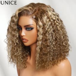 UNice 7x5 Bye-Bye Slip™ Lace Honey Blonde Highlights Voluminous Curly Bob Wig 180% Density Glueless Wig Human Hair Ready To Wear