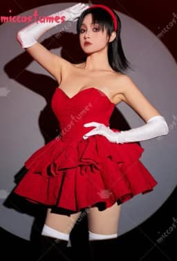 Miccostumes Women's Red Cosplay Costume Dress Strapless Tube Dress with Headband with Thigh-High Stockings and Gloves