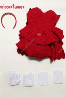 Miccostumes Women's Red Cosplay Costume Dress Strapless Tube Dress with Headband with Thigh-High Stockings and Gloves