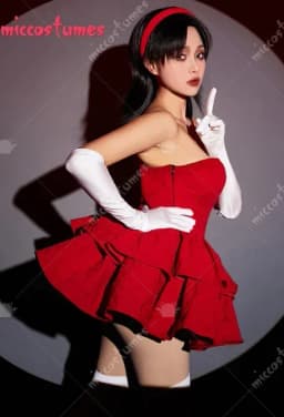 Miccostumes Women's Red Cosplay Costume Dress Strapless Tube Dress with Headband with Thigh-High Stockings and Gloves