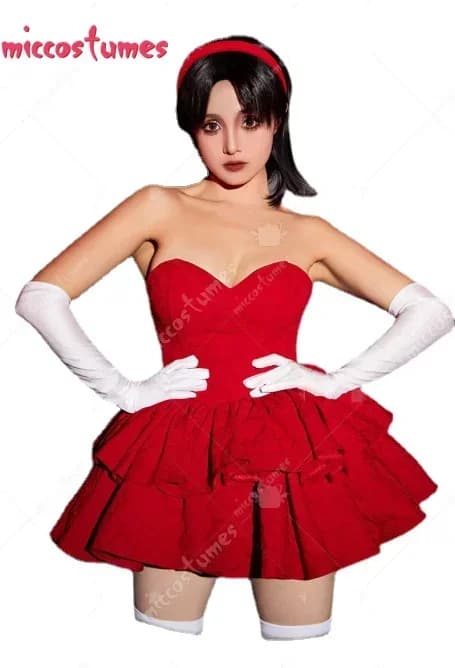 Miccostumes Women's Red Cosplay Costume Dress Strapless Tube Dress with Headband with Thigh-High Stockings and Gloves