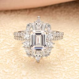 Newshe Vintage Emerald Cut Wedding Ring Set Engagement Rings for Women 925 Sterling Silver 5A Cubic Zirconia Fine Jewelry Gift